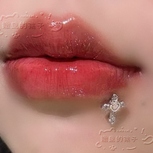 Satan's Children Broken Cross Lip Piercing - Diamond-Encrusted Cross Lip Ring, Lip Stud, Ear Cartilage Stud - Image 2