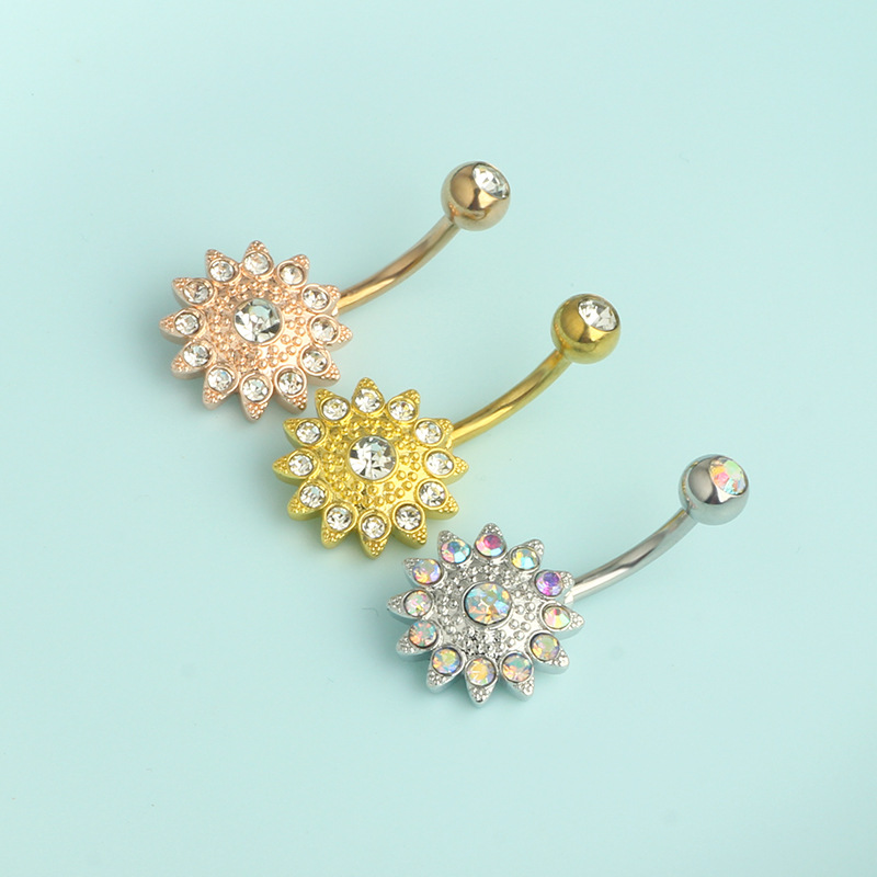 Sunflower CZ Diamond Belly Button Ring 316L Surgical Steel Dangle Belly Ring for Women - Image 4