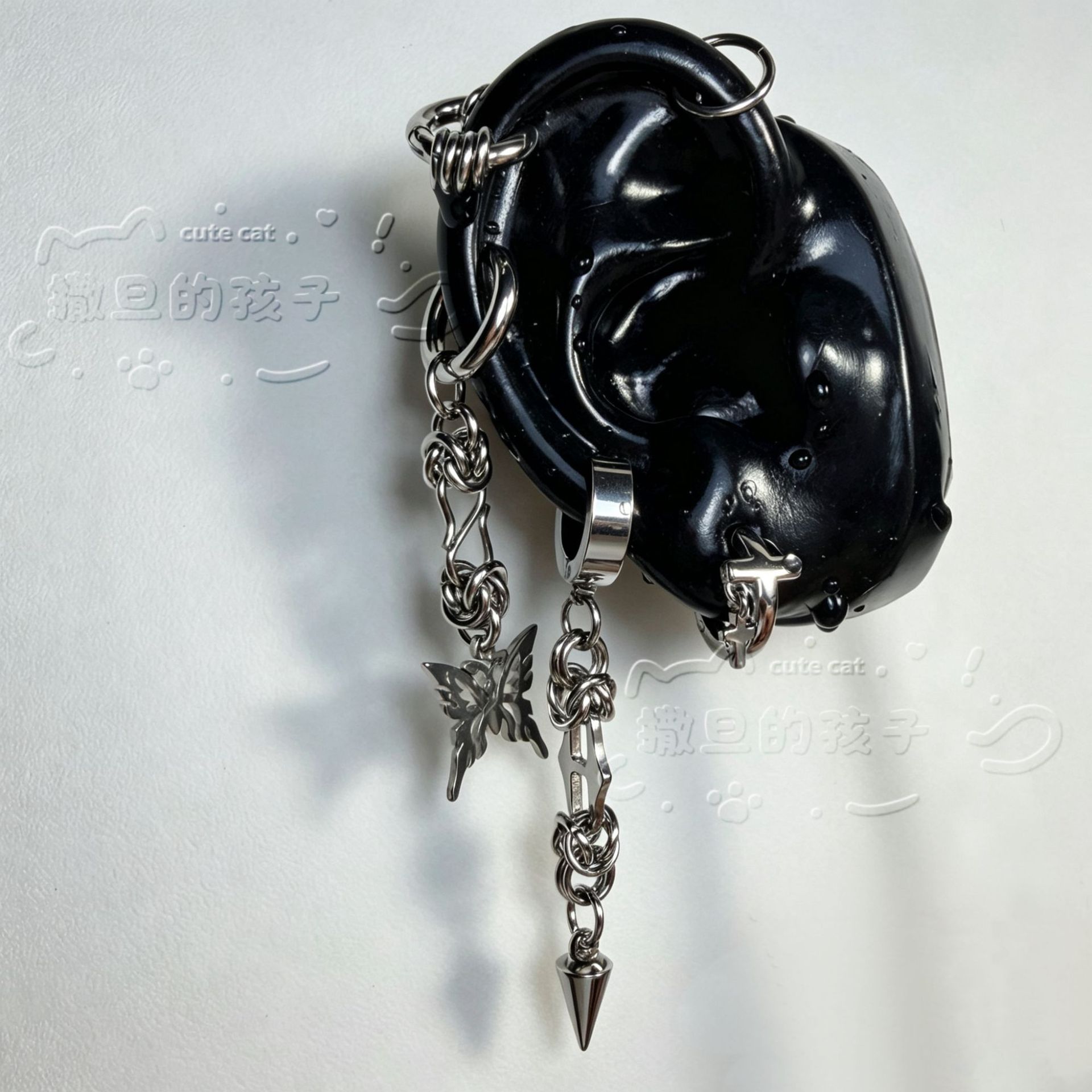 Satan's Child Butterfly Contract Ear Bone Studs - Titanium Steel Earrings for Helix Tragus Conch Piercing, Dark Cyberpunk Style - Image 3