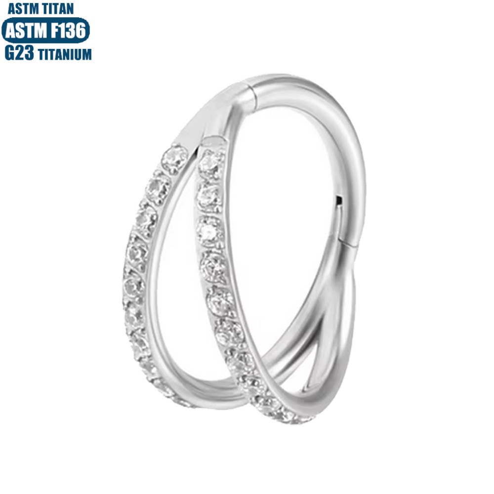 F136 Titanium Hinged Nose Ring with Zircon 2-Side Separation Conch Piercing Nose Septum Ring Earring for Men Women - Image 2