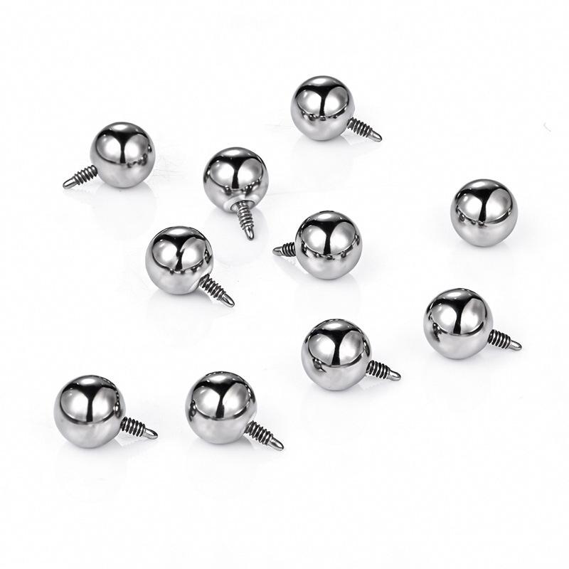 F136 Titanium Alloy Ear Studs, Long Toothed Round Ball Lip Studs, External Thread Regular Style Ear Bone Studs - Image 2