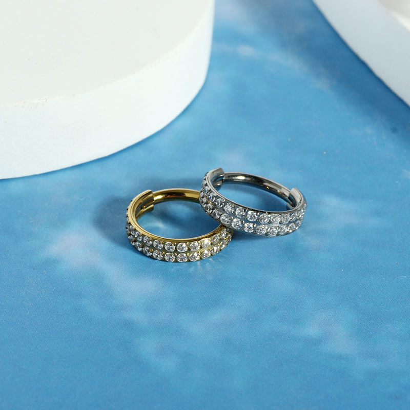 8mm Double Row Zircon 316L Surgical Steel Seamless Closed Ring Nose Ring Fashion Piercing Jewelry - Image 2