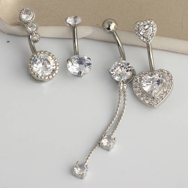 Love Stainless Steel Navel Ring Set - 4-Piece Belly Button Piercing Jewelry with CZ - Image 5