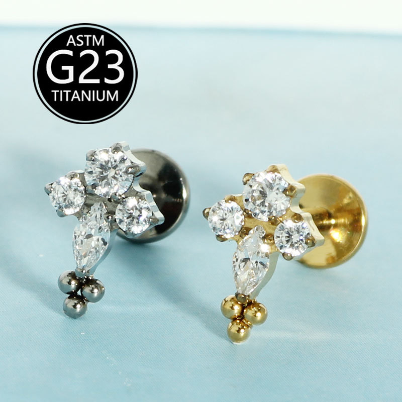 G23 Titanium Zircon Simple Versatile Ear Bone Stud Cross Lip Stud Body Piercing Jewelry - Image 3