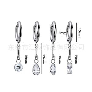 G23 Titanium Ear Hoop with Marquise Water Drop Square Zircon Pendant – Cartilage Earring