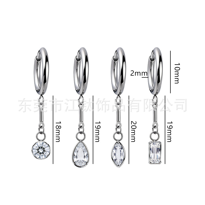 G23 Titanium Ear Hoop with Marquise Water Drop Square Zircon Pendant – Cartilage Earring - Image 2