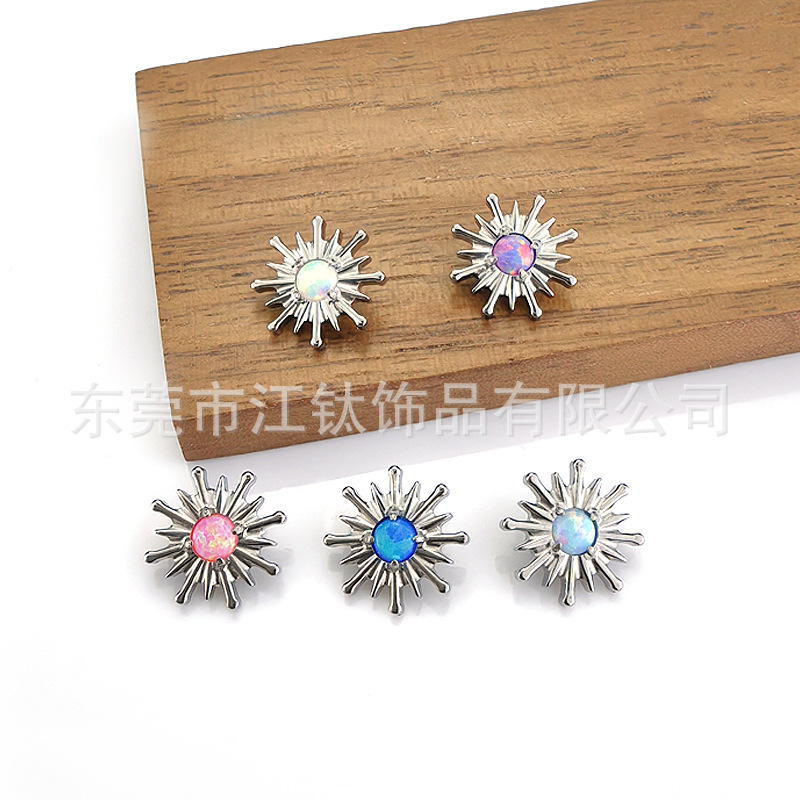 G23 Titanium Alloy Sea Urchin Sunflower Opal Ear Cartilage Stud Earring for Women - Image 4