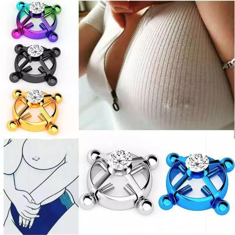 Cross-Border Hot-Selling Non-Perforated Adjustable Stainless Steel Zircon Body Piercing Jewelry Nipple Ring Electroplated Nipple Ring Clip - Image 2