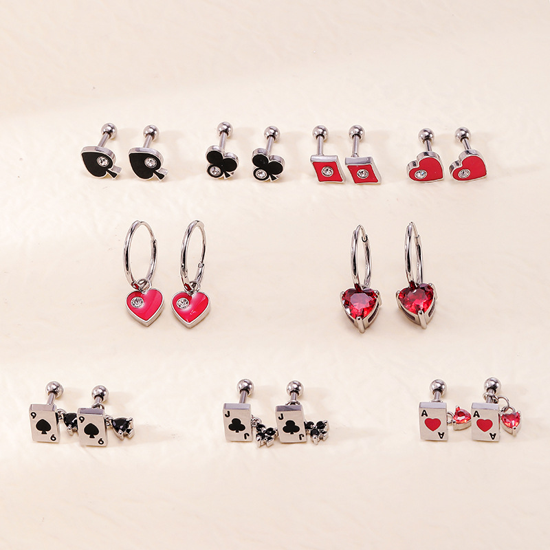 2023 Original New Stainless Steel Stud Earrings Poker Series Ear Bone Stud Titanium Steel Earrings Female Diamond Earrings Ear Buckle - Image 4