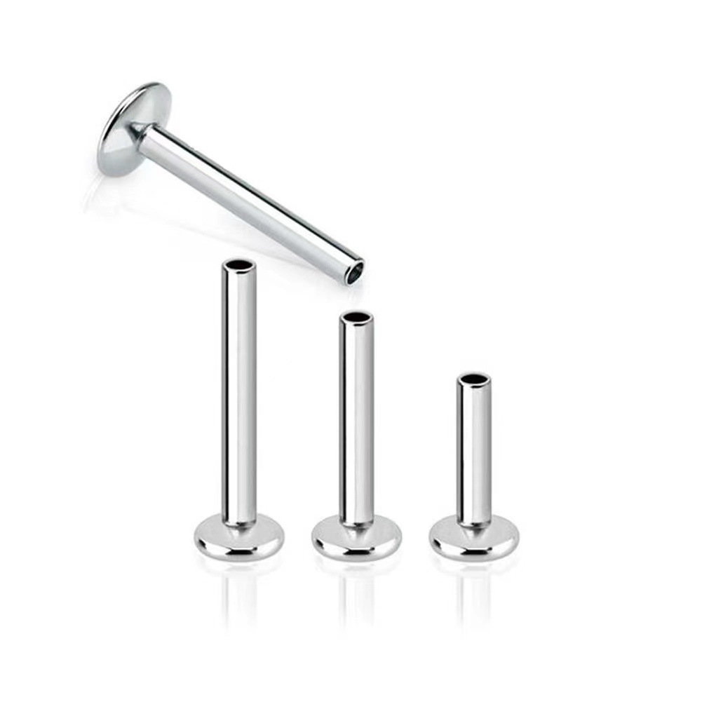 G23 Titanium Custom Flat Bottom Labret Stud Lip Piercing Jewelry - 1.2mm Gauge x 4mm Length x 0.9mm Disc - Image 2