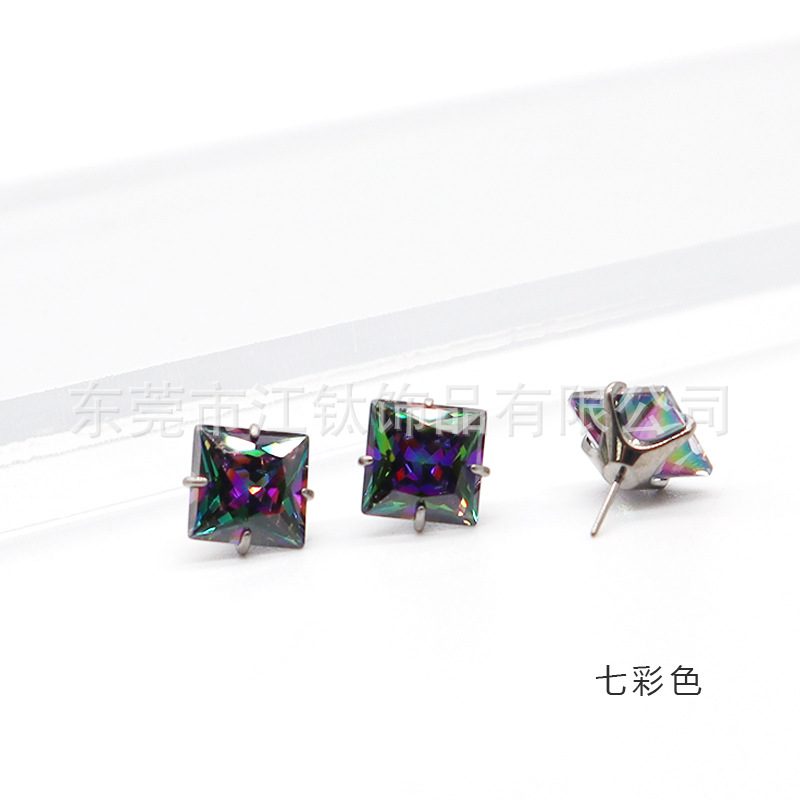 G23 Titanium Lip Nail Square Inlaid 5A Zircon Pin Earring - 8mm Labret Stud for Ear Cartilage Piercing - Image 3
