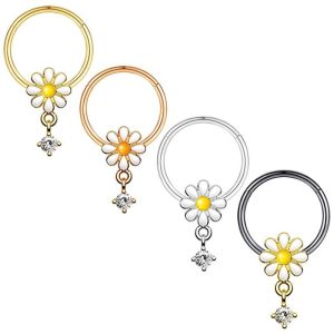 Star Flower Closed Ring Nose Ring Nose Clip Ear Bone Nail Nose Piercing Jewelry Wholesale - 316L Surgical Steel