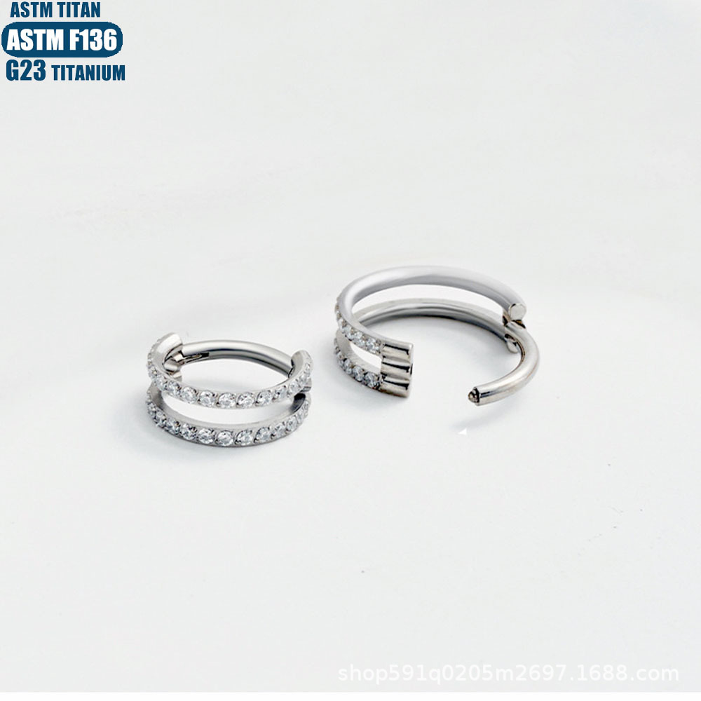 Gold F136 Titanium Double Row Zircon Nose Ring Septum Ring Seamless Ring Body Piercing Jewelry Earrings - Image 3