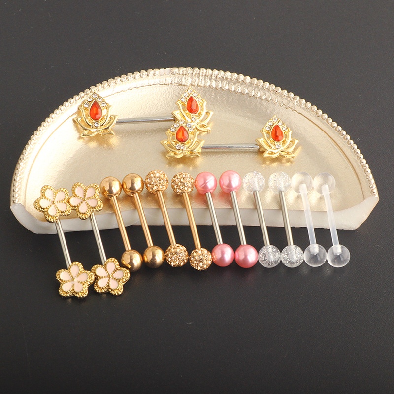 Zircon Sexy Chest Ring Stainless Steel Nipple Nail Breast Piercing Jewelry Set - Image 2