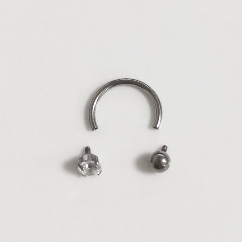 G23 Titanium Horseshoe Ring Nose Ring with Inlaid Zircon Ball C-Type Nose Nail for Piercing - Image 3