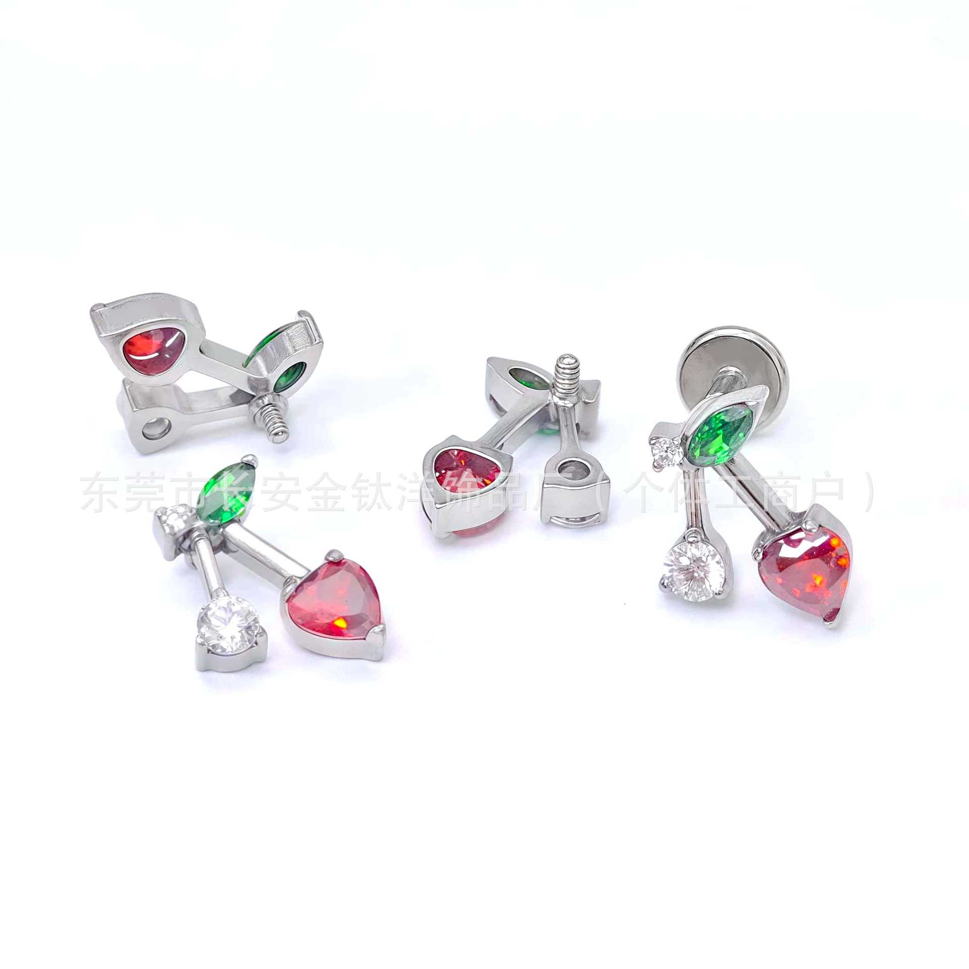 F136 Titanium Cute Cherry Heart Zircon Lip Labret Stud Piercing Jewelry - Image 2