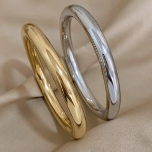 Minimalist Plain Ring Hollow Bracelet 316L Surgical Steel Gold PVD Coated Non-Fading Glossy Bangle Jewelry
