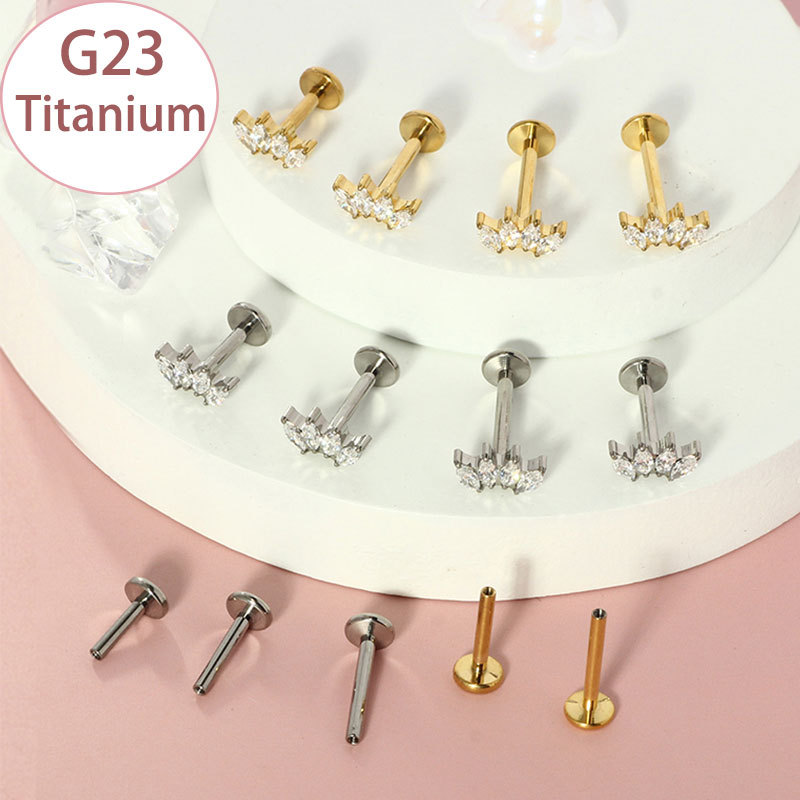 Classic 3-Piece Set G23 Titanium Lip Nail Cartilage Nail Inlaid with Zircon Piercing Jewelry - Image 4