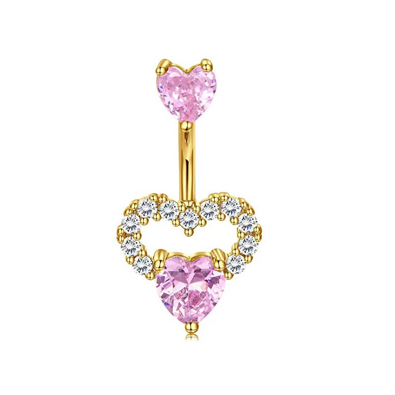 Gold Pink CZ Love Zircon Belly Button Ring Body Piercing Jewelry - Image 5