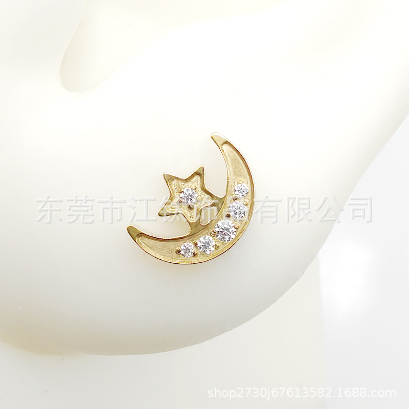 G23 Titanium Ear Piercing Jewelry Moon Star Inlaid Zircon Cartilage Stud Flat Back Earring - Image 4