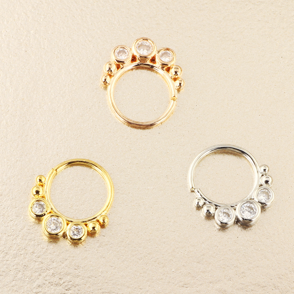 Rose Gold Copper Zircon Nose Ring Stud Ear Bone Fake Clip-On Body Piercing Jewelry - Image 4