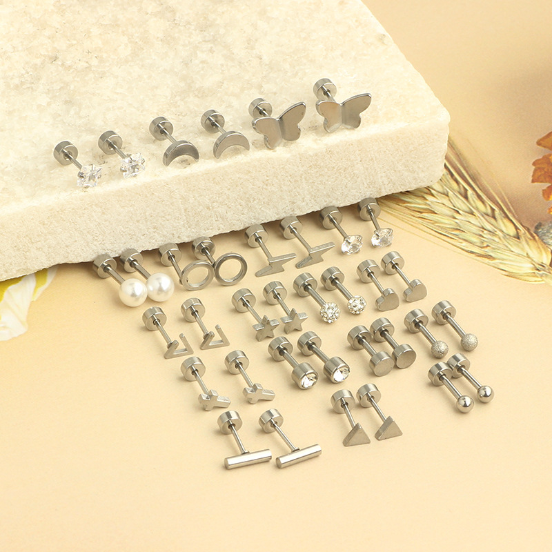 Stainless Steel Zircon Triangle Ear Stud Ear Bone Jewelry Set - 36 Piece Wholesale - Image 2