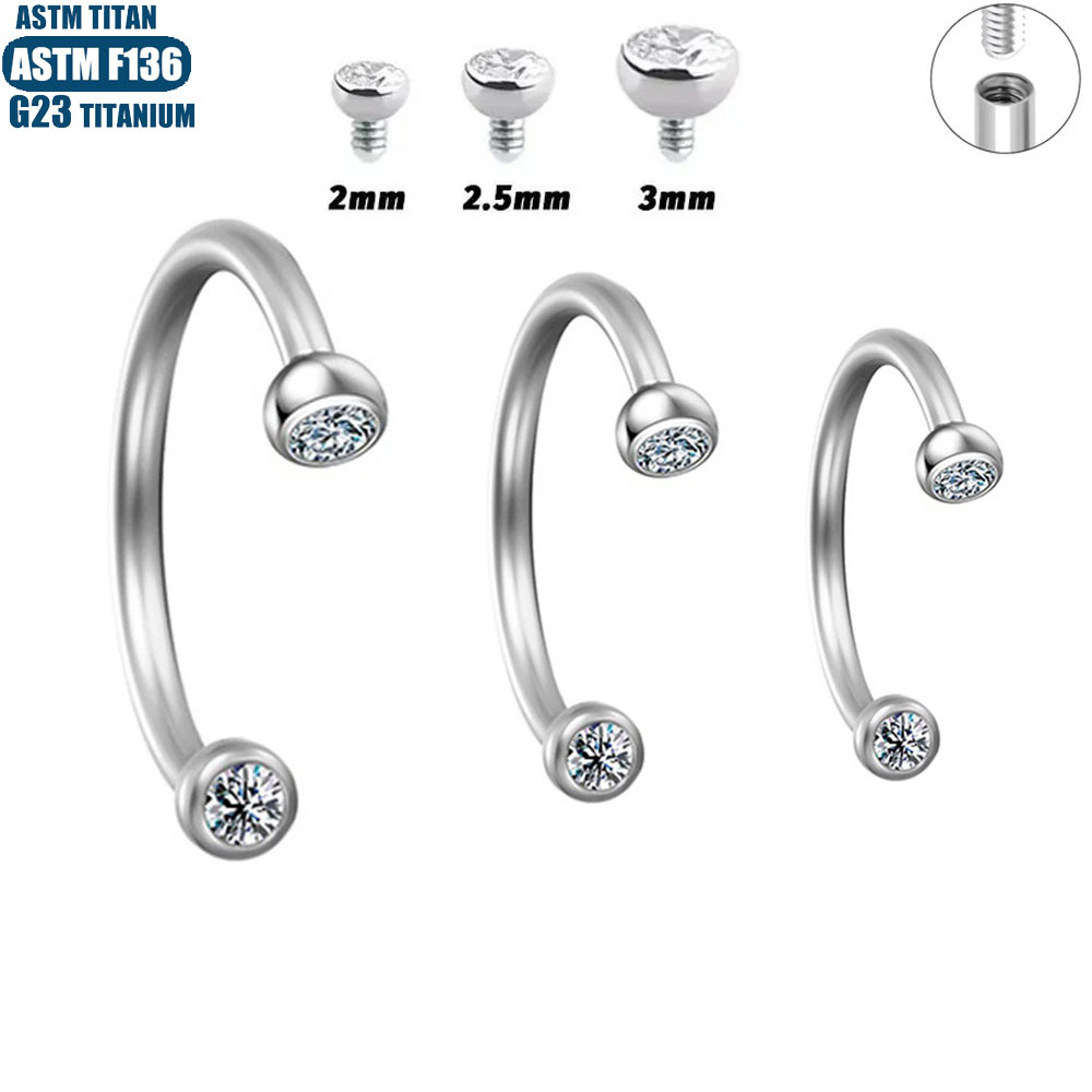 F136 Titanium Alloy Horseshoe Nose Ring C-Shaped Inner Spiral Body Piercing Jewelry 16G Zircon Lip Ring Earring - Image 2