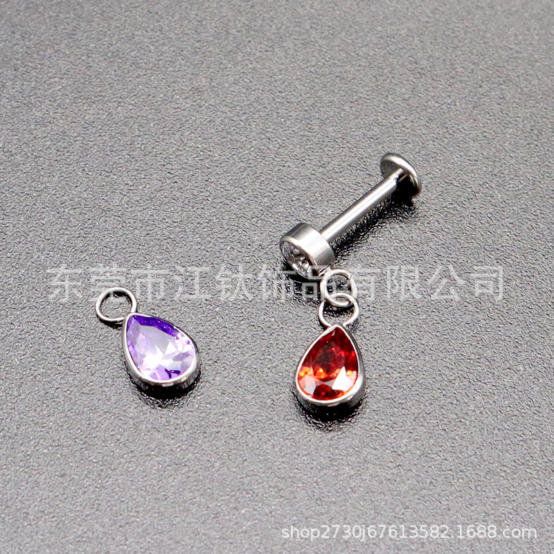F136 Titanium Ear Studs Water Drop Bag 5A Teardrop Zircon Head G23 Alloy Body Piercing Ear Bone Nails - Image 4
