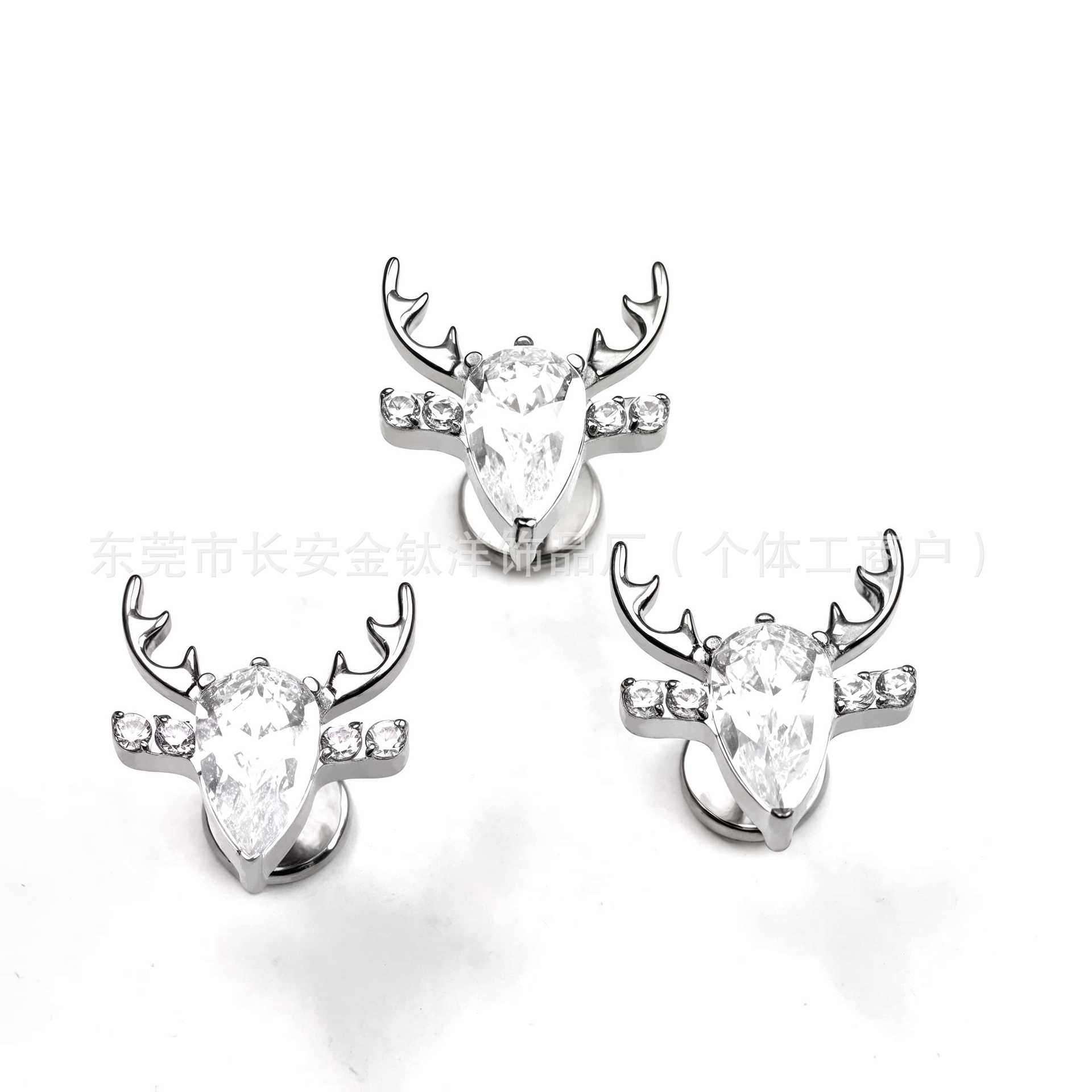 F136 Titanium Christmas Reindeer Antler Earrings with Zircon Inlay, G23 Titanium Alloy Body Piercing Jewelry, Ear Bone Studs - Image 5