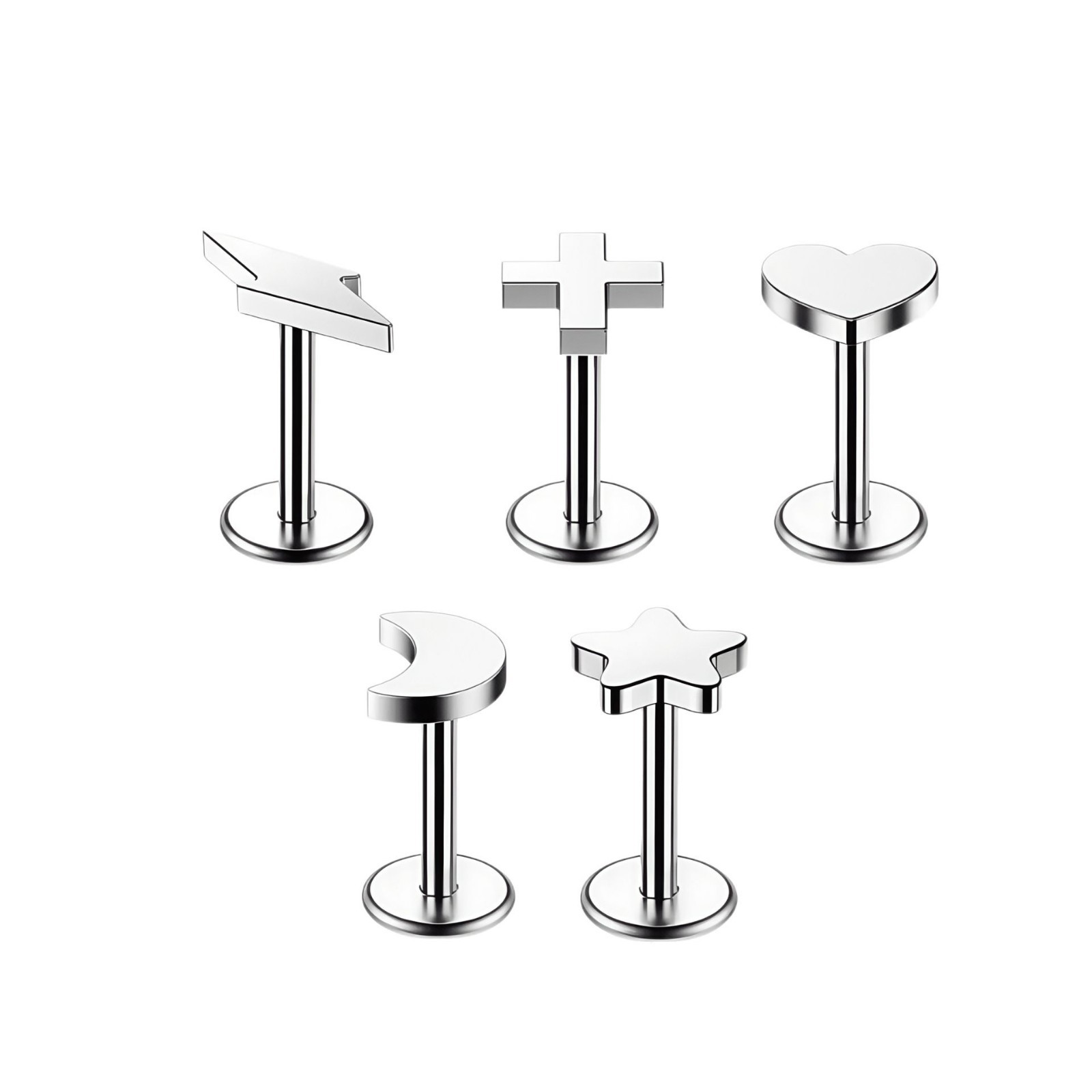 F136 Titanium Internal Thread Lip Labret Stud Heart Star Moon Cross G23 Alloy Body Jewelry - Image 5