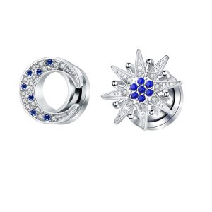 Cross-Border Stars and Moon Hollow Auricle Stainless Steel Fashion Ear Expansion Piercing Earrings Pair New Arrival