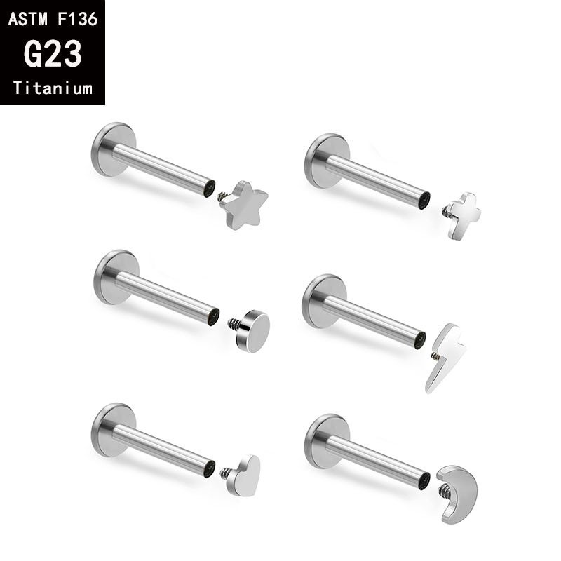 G23 Titanium Moon Stars Love Lightning Cross Fine Polishing Externally Threaded Body Piercing Accessory - Image 2