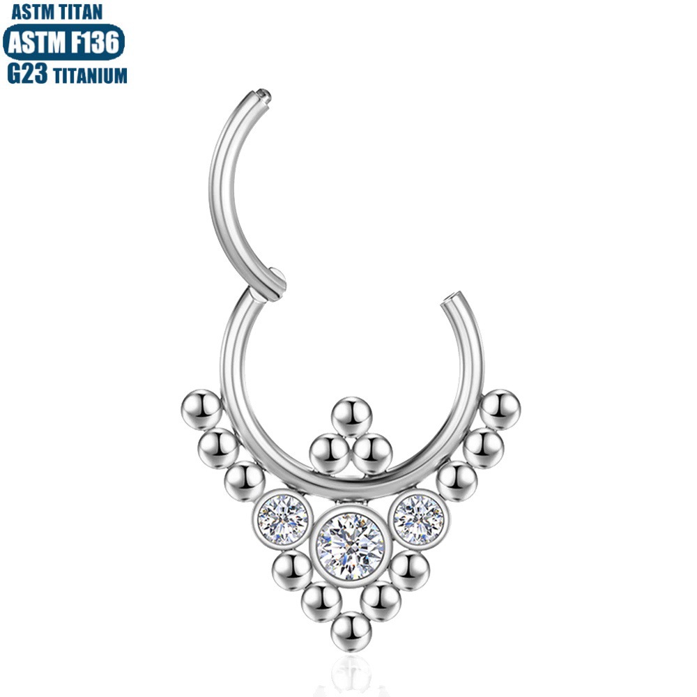 G23 Titanium Seamless Ring Ear Piercing Zircon Beads Cluster Nose Septum Hoop Nose Ring - Image 3