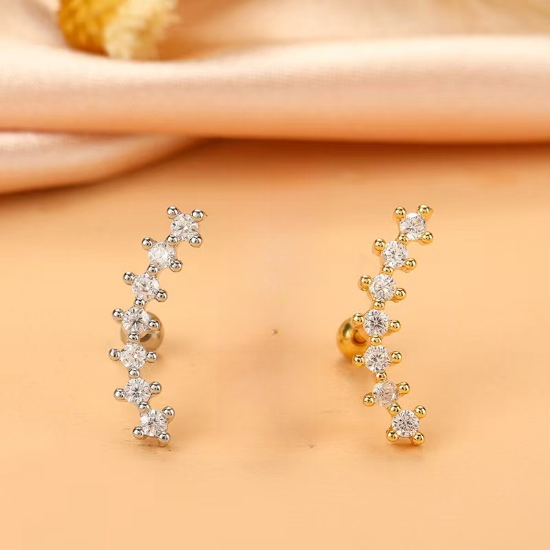 New Diamond Cross Ear Bone Nail Stainless Steel Rod Ear Nail Retro Temperament Earrings - Image 3