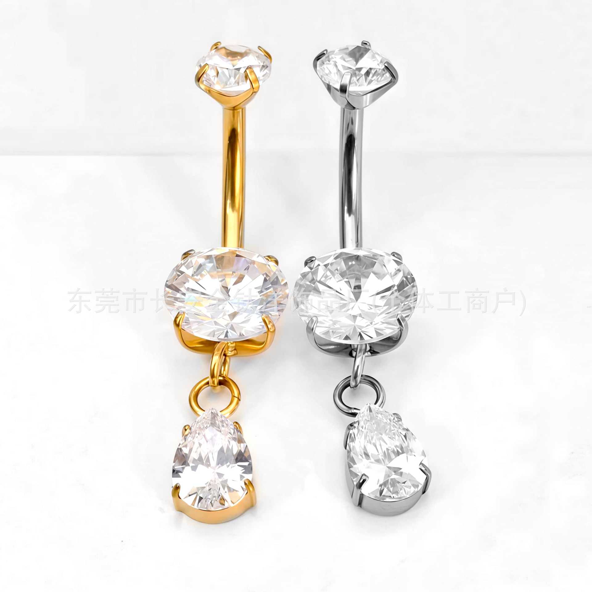 F136 Titanium Water Drop CZ Pendant Curved Barbell Belly Button Ring Navel Piercing G23 Titanium Alloy - Image 4