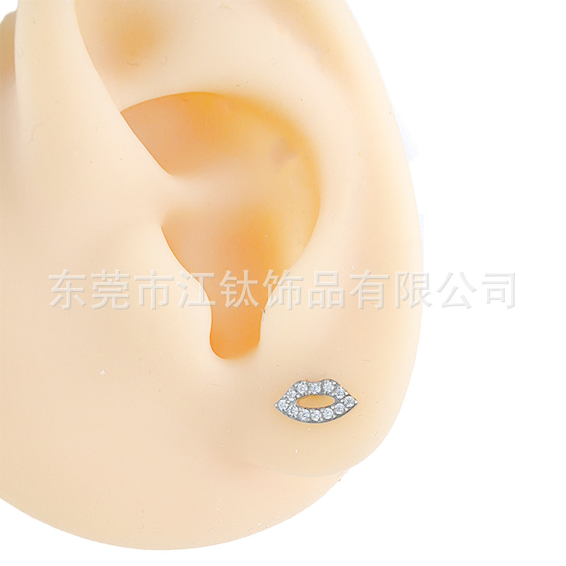 JT740 G23 Titanium Ear Cartilage Stud Lip Inlaid Zircon Geometric Body Piercing Jewelry - Image 4