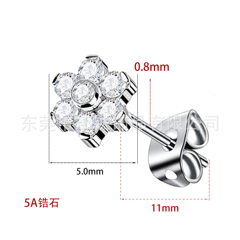 F136 Titanium Stud Earrings Flower Inlaid 5A Zircon Butterfly Buckle Body Piercing Jewelry - Image 2