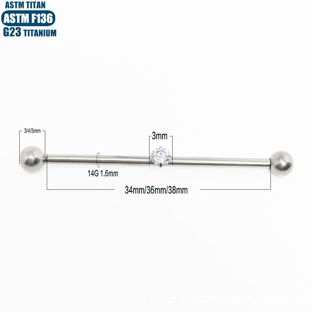 F136 Titanium Alloy Implant Grade Inner Spiral Tragus Ear Piercing Double-Ended Straight Rod with Zircon Ear Bridge Nail - Image 4