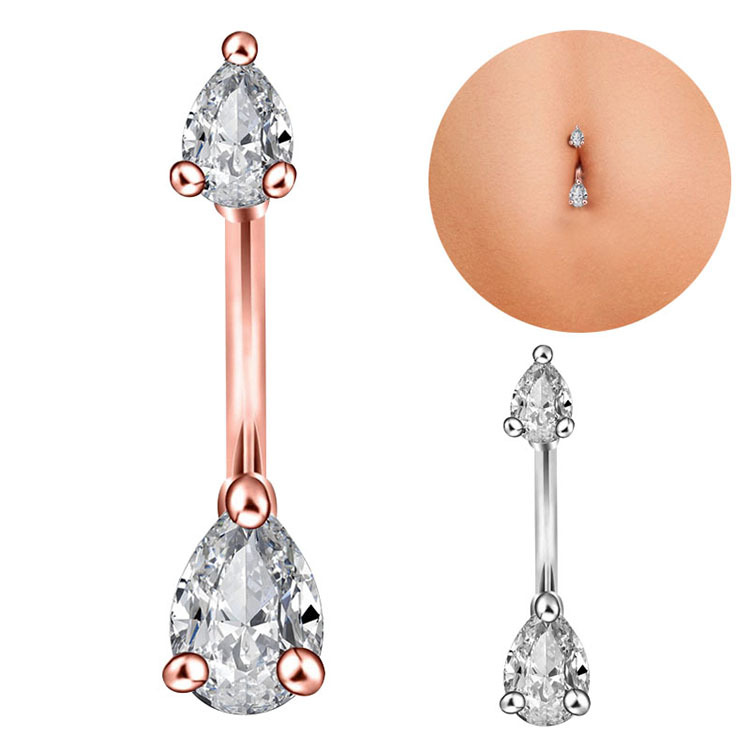 Crystal Drop Navel Piercing - 316L Surgical Steel Sunflower Belly Ring - Rose Gold Belly Button Jewelry - Image 3