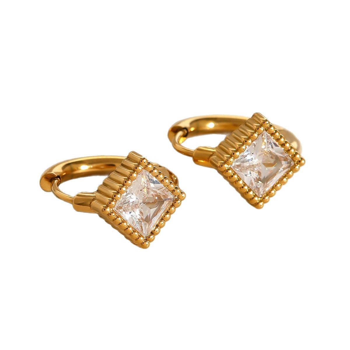 Crystal Earrings Ear Buckle 18K Gold Stainless Steel Simple Geometric Earrings for Women - Image 5