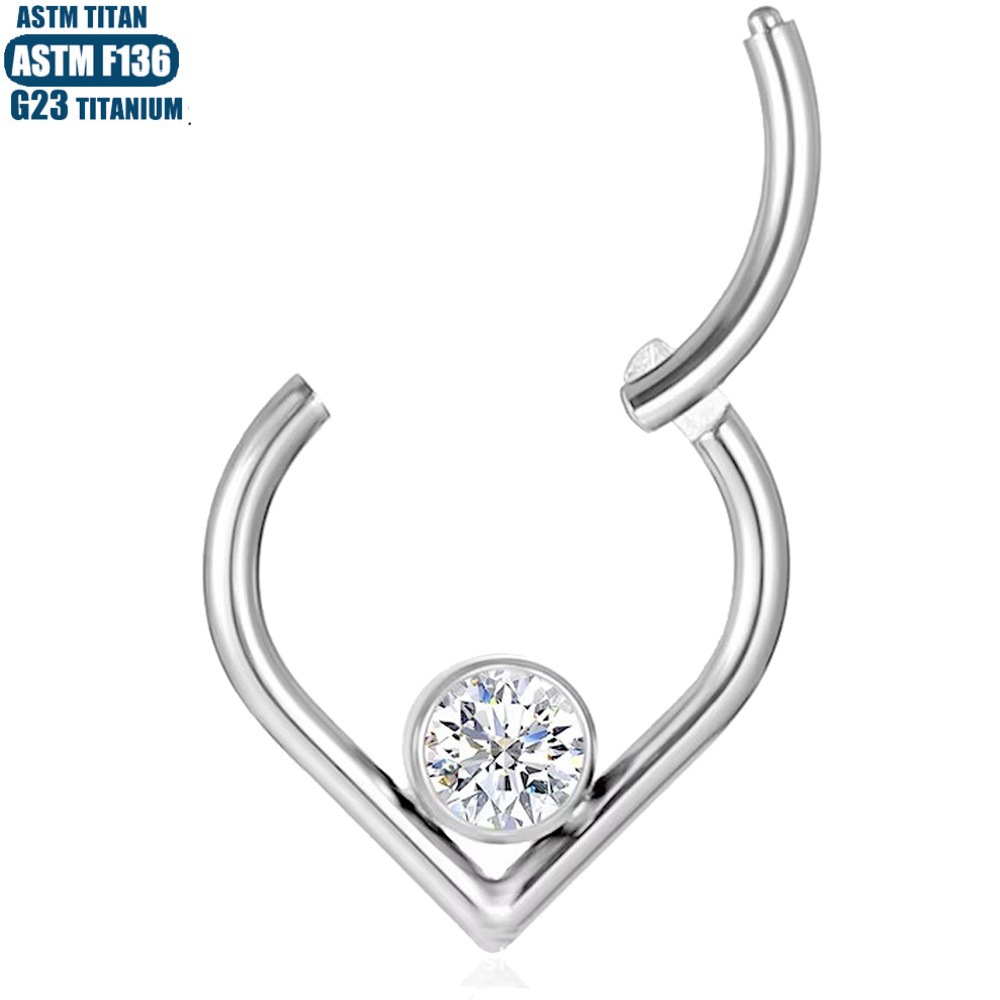 F136 Titanium Zircon Water Drop Hinge Nose Ring Seamless Ring Septum Clicker Earring for Men Women - Image 4