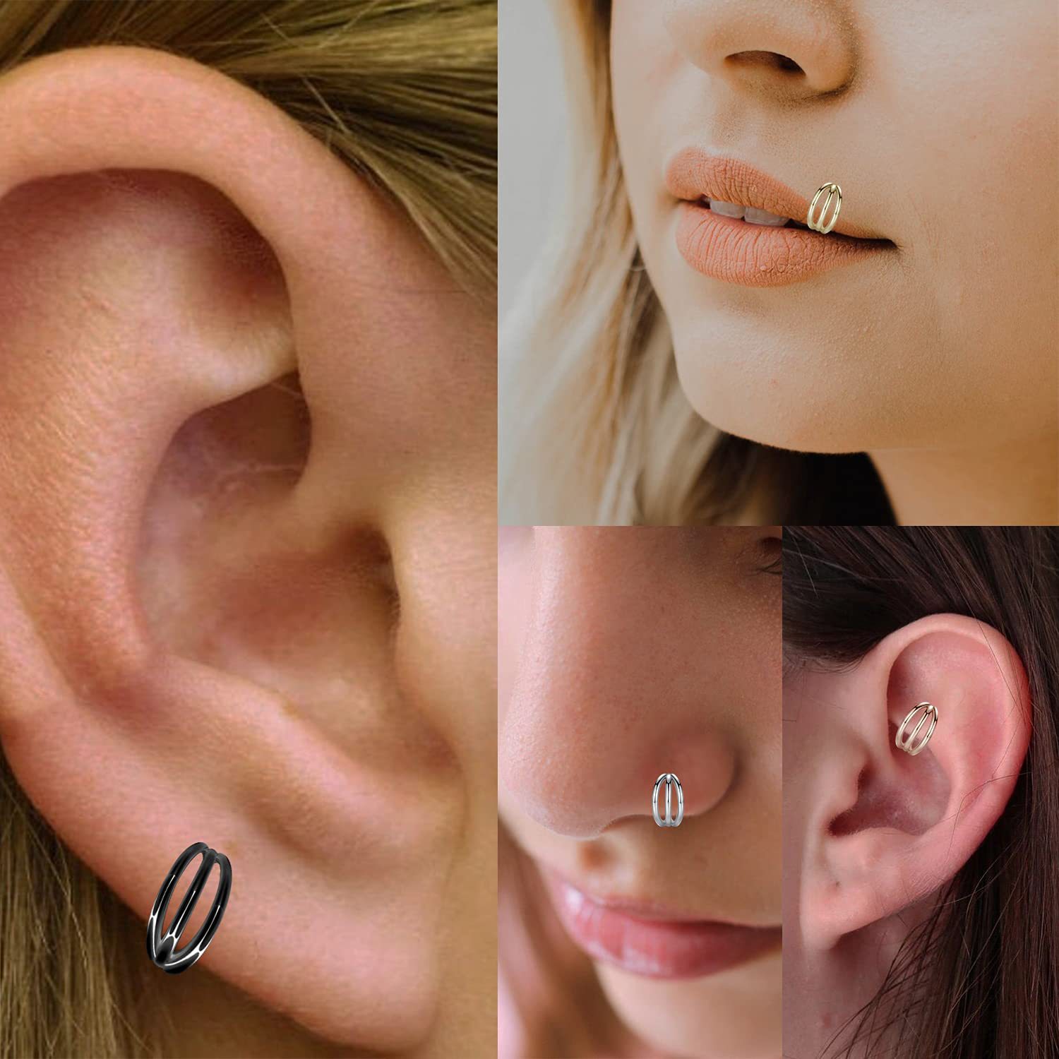 G23 Titanium Three Ring Nose Ring Closed Ring Alloy Hoop Earrings Body Piercing Jewelry - Image 3