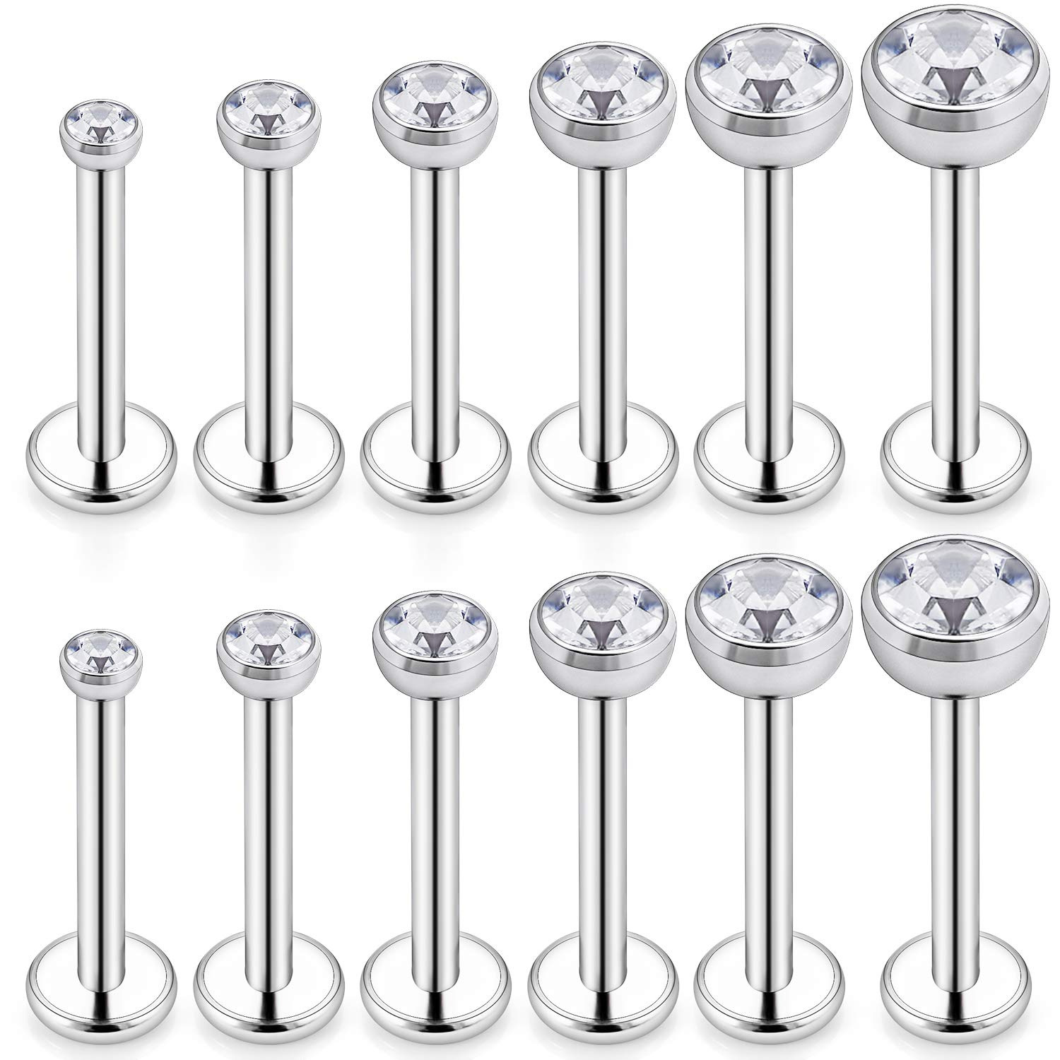 G23 Titanium Lip Labret Stud with Diamond Cup Zircon Ball Internally Threaded Piercing Jewelry - Image 4