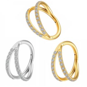 Geometric Double-layer Diamond-encrusted Titanium Steel Earrings Fashion Japanese Korean Niche Advanced Sense Piercing Earrings