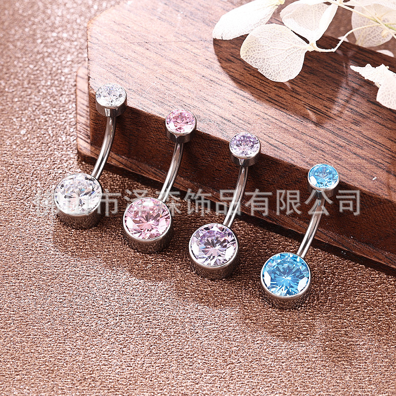 F136 Titanium Navel Piercing Ring – Zircon Inlaid Flat Base Belly Button Jewelry - Image 3