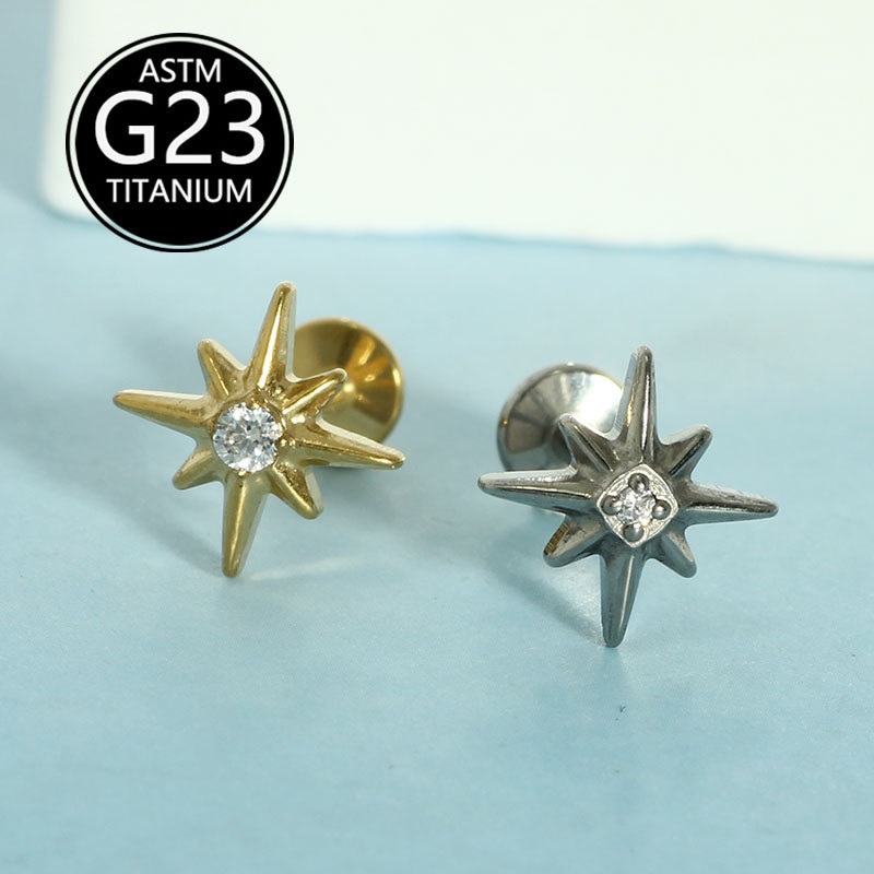 G23 Titanium Lip Stud Star Shape Elegant Autumn Winter Fashion Single Earring - Image 2