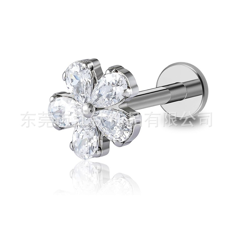 Titanium Flower 5A Zircon Ear Stud - G23 ASTM F136 Cartilage Stud for Helix Tragus Conch Piercing - Image 5