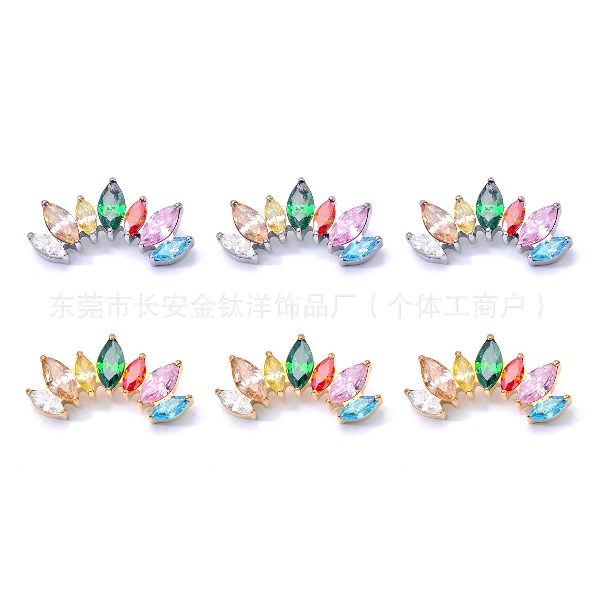F136 Titanium 18K Gold-Plated Seven-Leaf Marquise Ear Lip Nose Stud Piercing Jewelry - Image 5