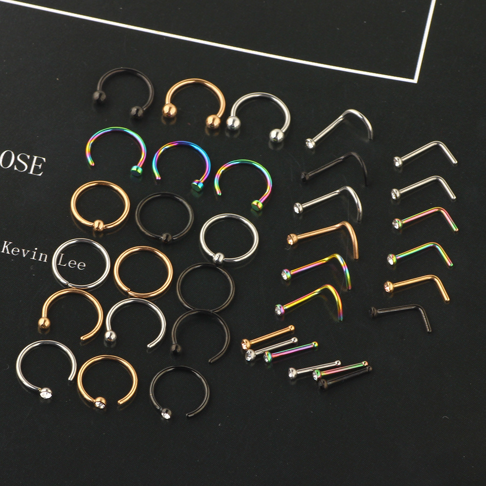 Stainless Steel Nose Stud Nose Ring Straight Curved L Shape Nose Piercing Jewelry - Image 3