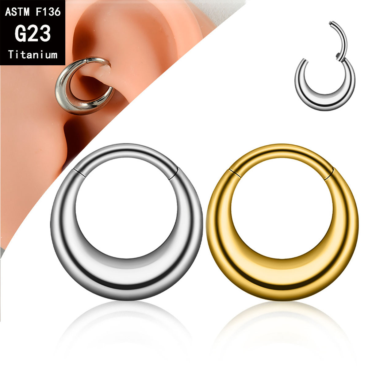 G23 Titanium Oval Septum Nose Ring Earrings - Gold Crescent Ear Bone Ring Classy Body Jewelry - Image 2